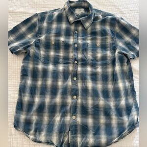 Men’s Lucky Brand Navy and White Plaid Button Down Shirt - Size L